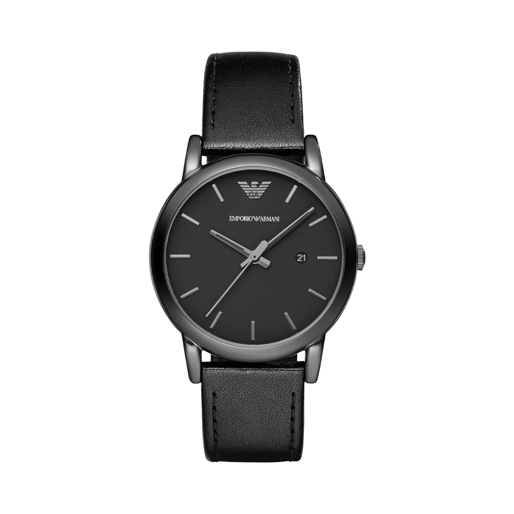 Emporio Armani Three-Hand Date Black Leather Men’s Watch – Garuda ...